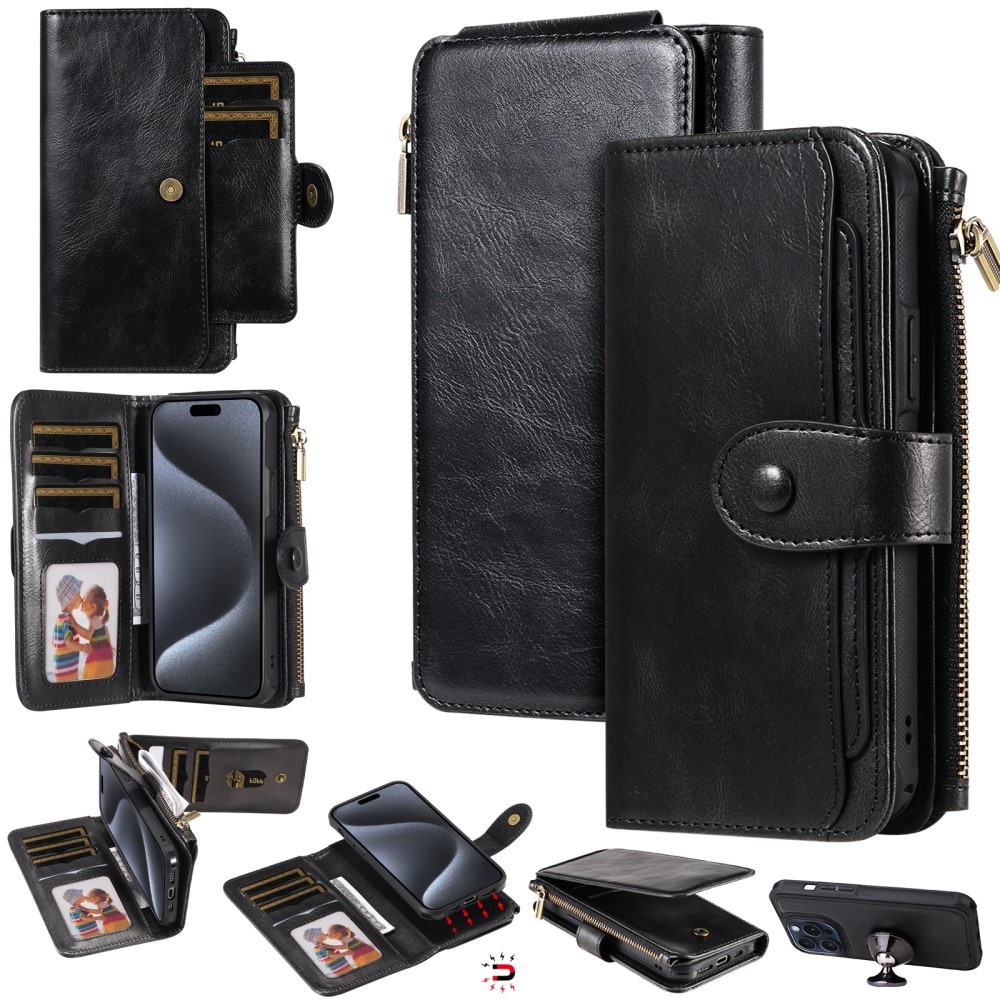 iPhone 15 Pro Magnet Leather Multi-Wallet schwarz