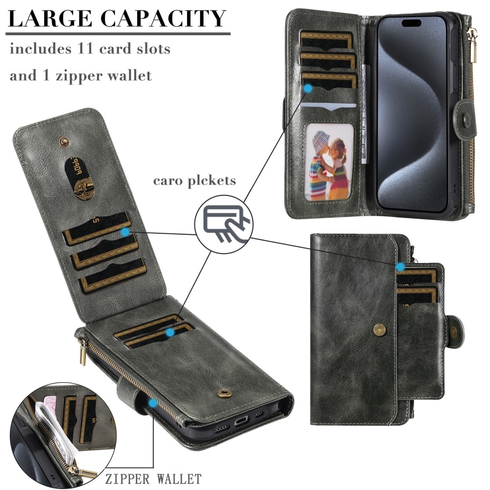 iPhone 15 Pro Magnet Leather Multi-Wallet grau