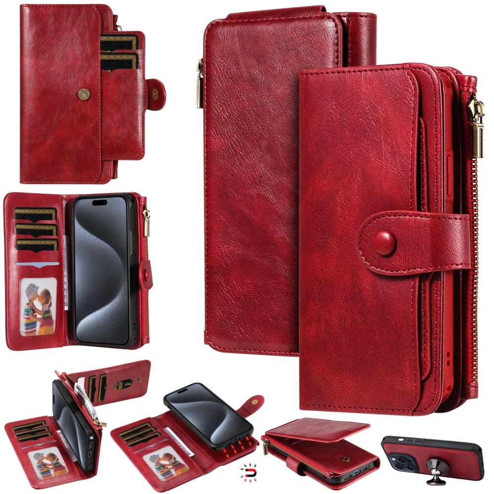 iPhone 15 Pro Magnet Leather Multi-Wallet rot