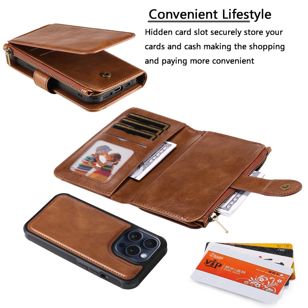 iPhone 15 Pro Magnet Leather Multi-Wallet braun