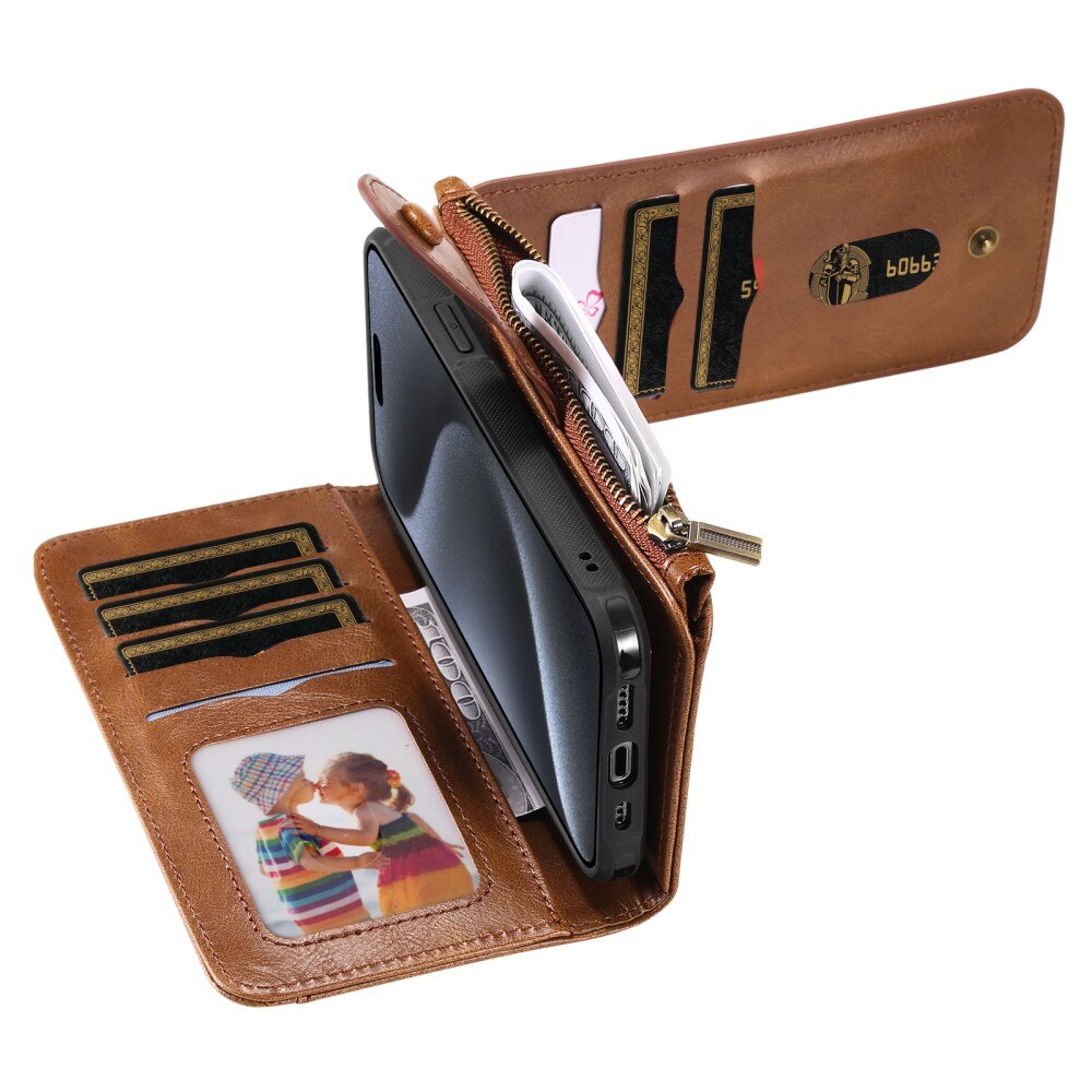 iPhone 15 Pro Magnet Leather Multi-Wallet braun