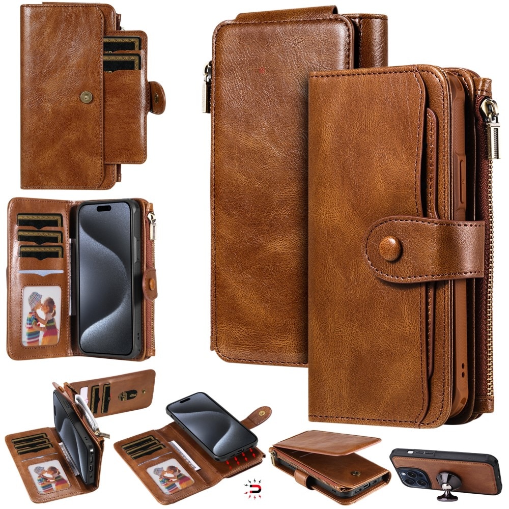 iPhone 15 Pro Magnet Leather Multi-Wallet braun