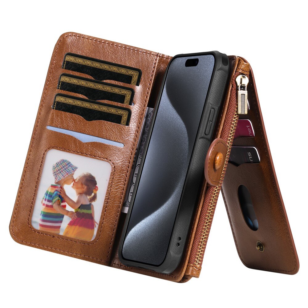 iPhone 15 Pro Magnet Leather Multi-Wallet braun