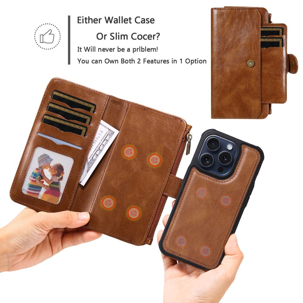 iPhone 15 Pro Magnet Leather Multi-Wallet braun