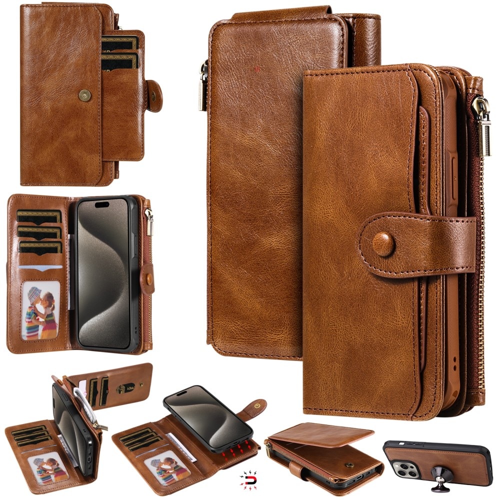 iPhone 15 Pro Max Magnet Leather Multi-Wallet braun