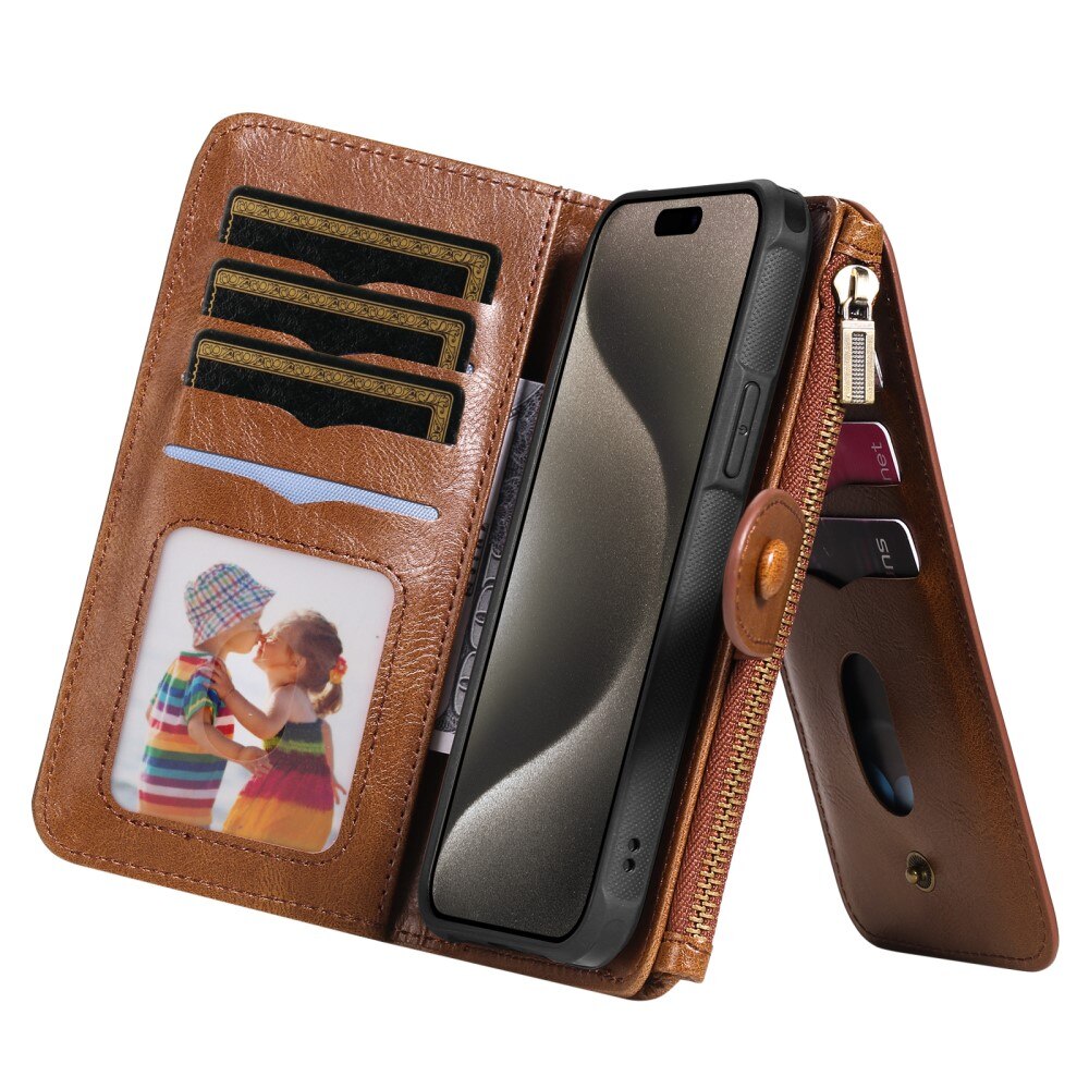 iPhone 15 Pro Max Magnet Leather Multi-Wallet braun