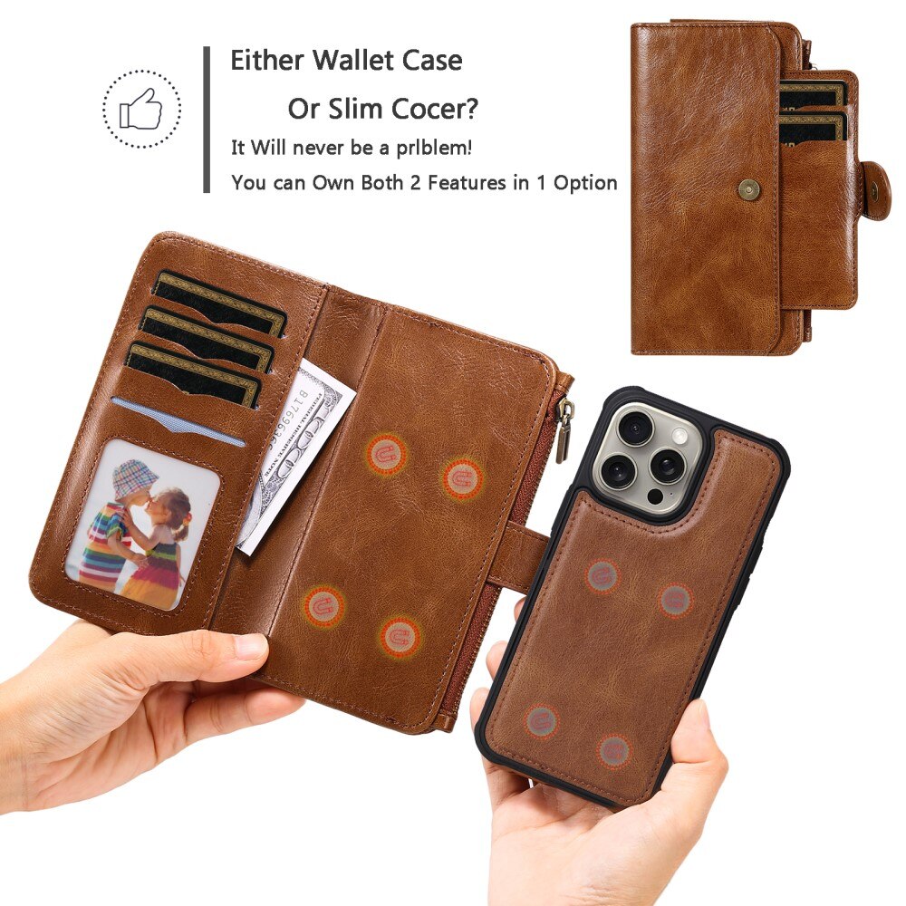 iPhone 15 Pro Max Magnet Leather Multi-Wallet braun