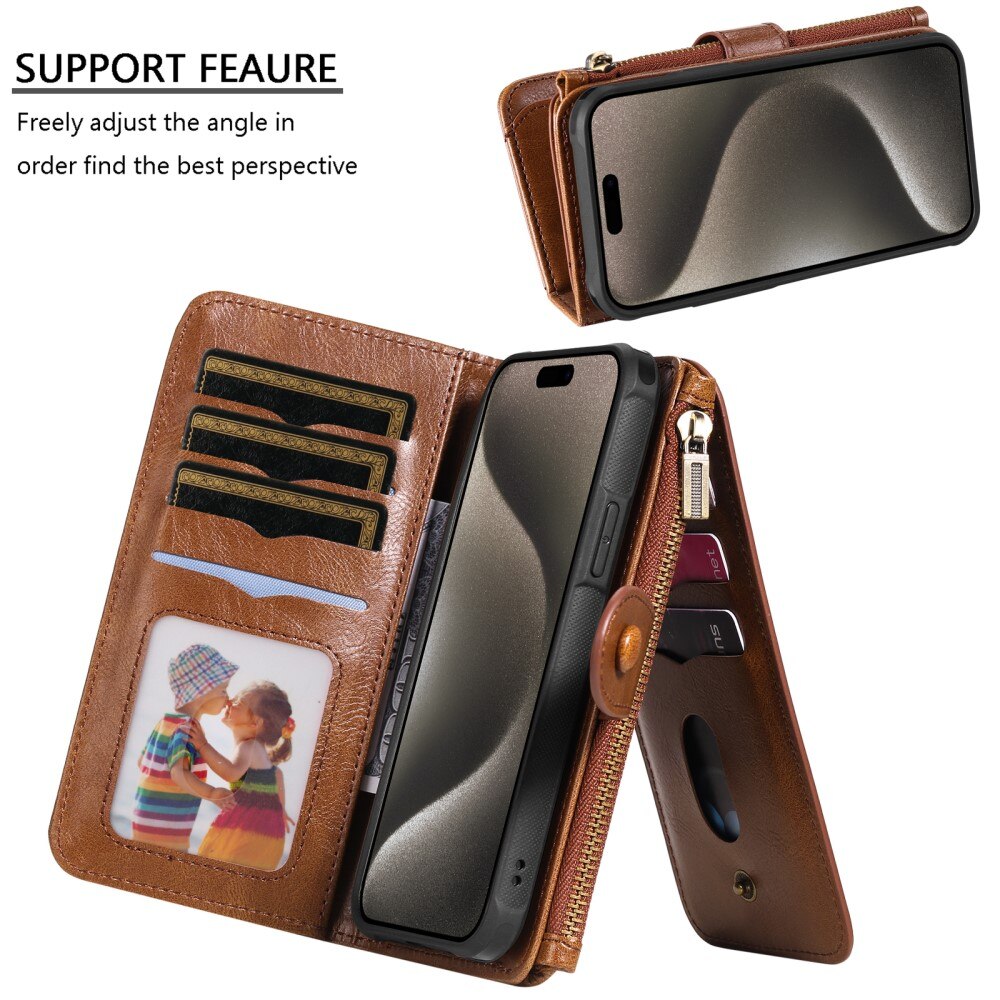 iPhone 15 Pro Max Magnet Leather Multi-Wallet braun