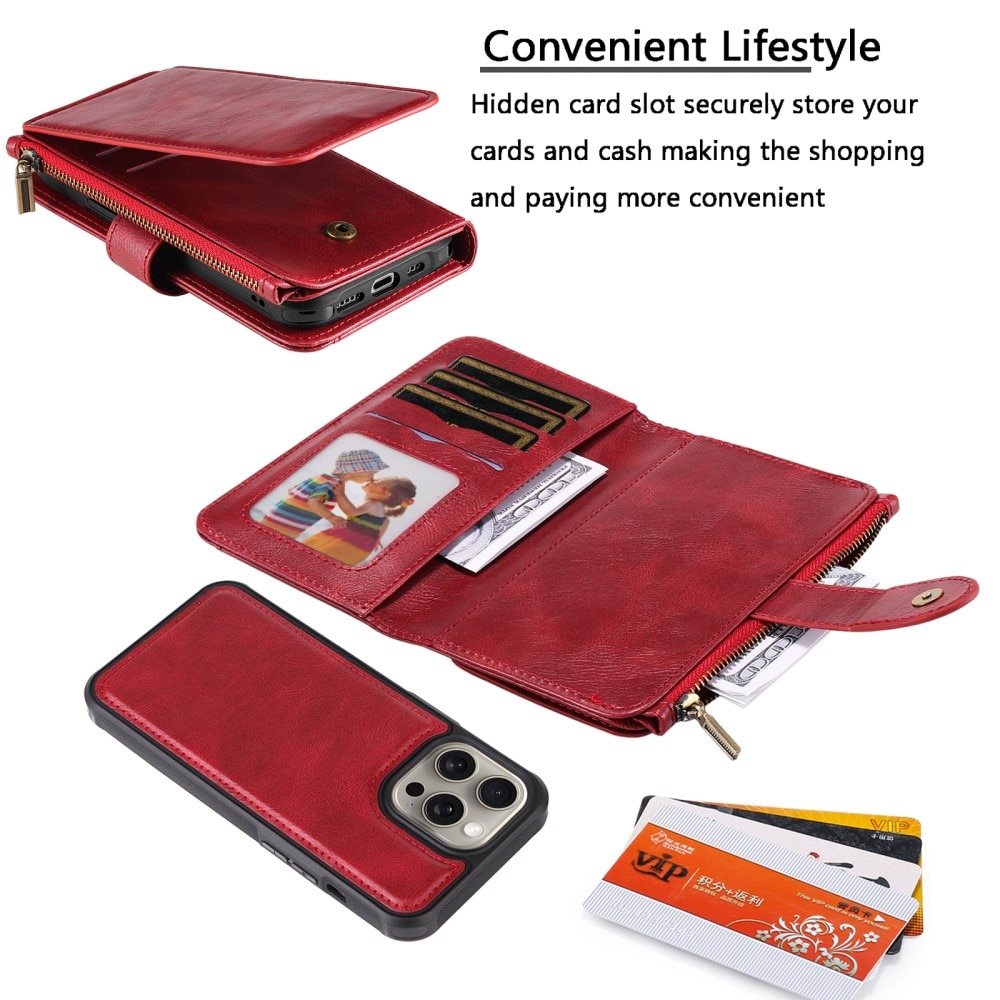 iPhone 15 Pro Max Magnet Leather Multi-Wallet rot