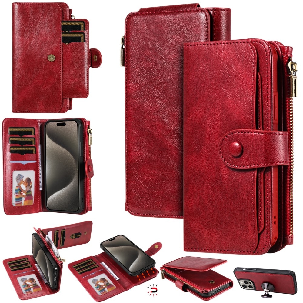 iPhone 15 Pro Max Magnet Leather Multi-Wallet rot