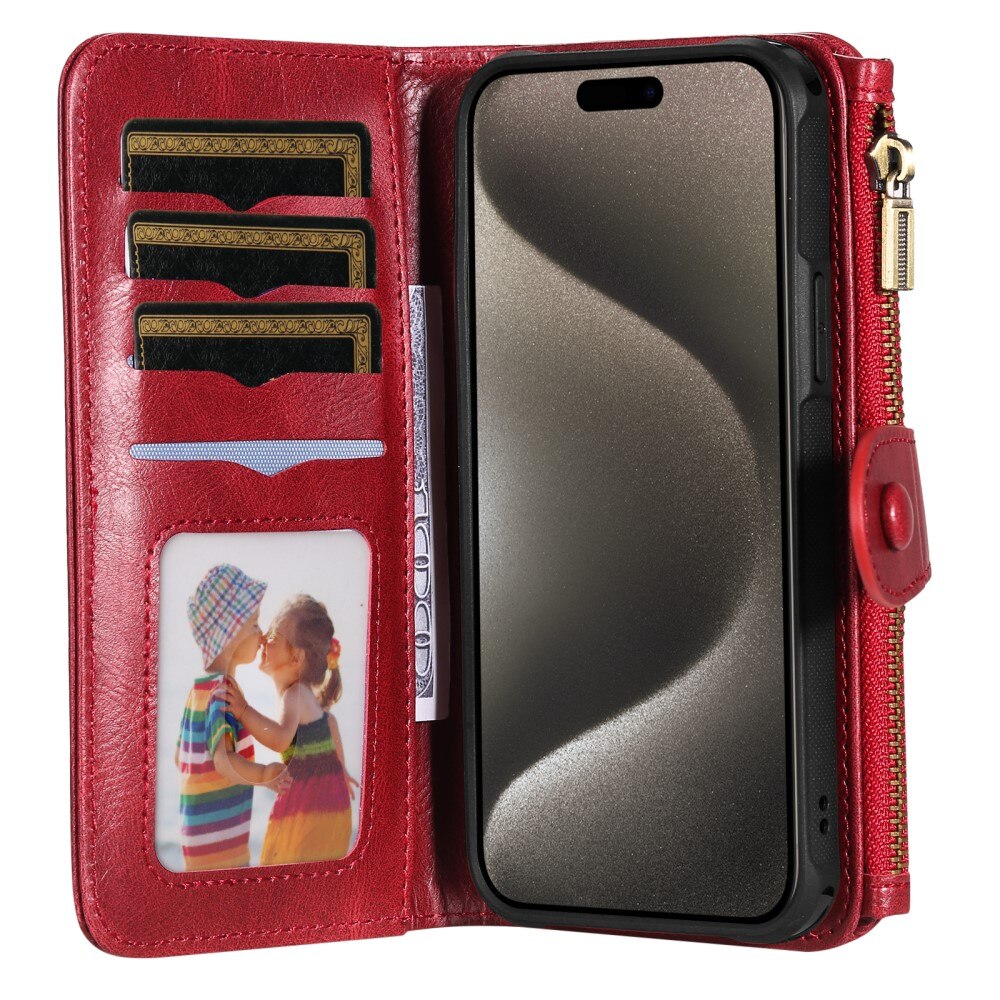 iPhone 15 Pro Max Magnet Leather Multi-Wallet rot