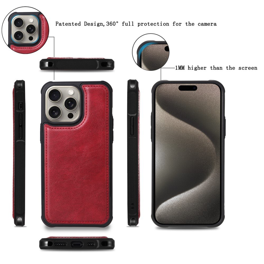 iPhone 15 Pro Max Magnet Leather Multi-Wallet rot