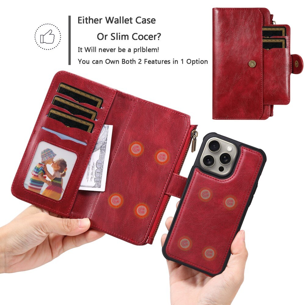 iPhone 15 Pro Max Magnet Leather Multi-Wallet rot