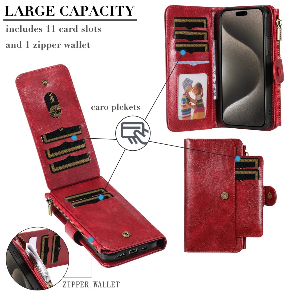 iPhone 15 Pro Max Magnet Leather Multi-Wallet rot