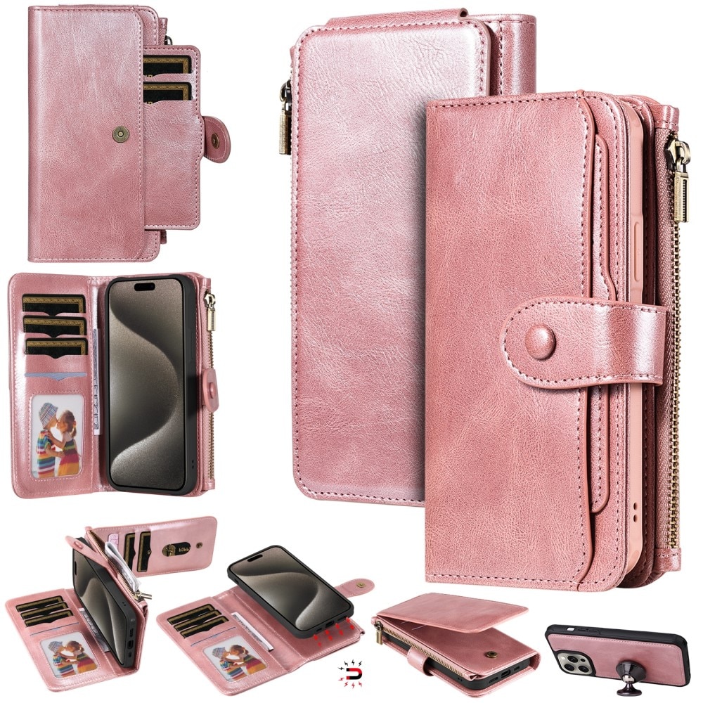 iPhone 15 Pro Max Magnet Leather Multi-Wallet rosa