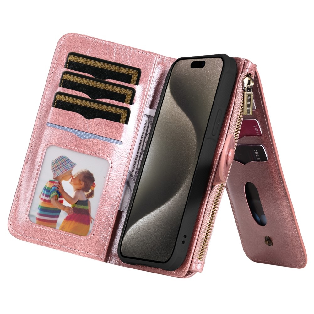 iPhone 15 Pro Max Magnet Leather Multi-Wallet rosa