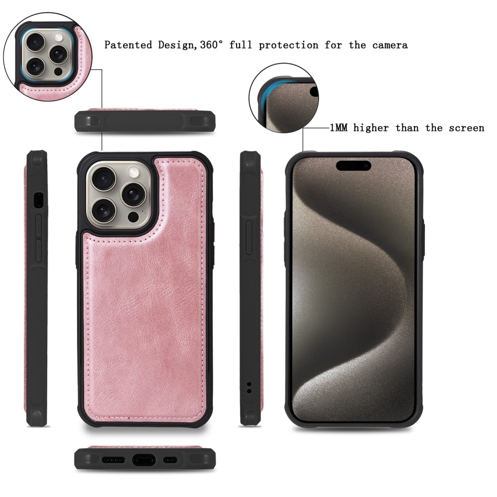 iPhone 15 Pro Max Magnet Leather Multi-Wallet rosa