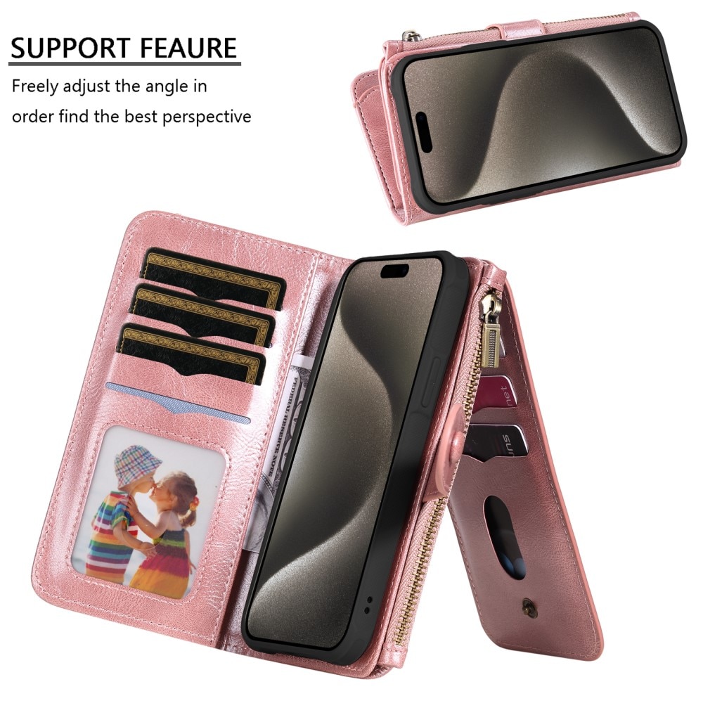 iPhone 15 Pro Max Magnet Leather Multi-Wallet rosa