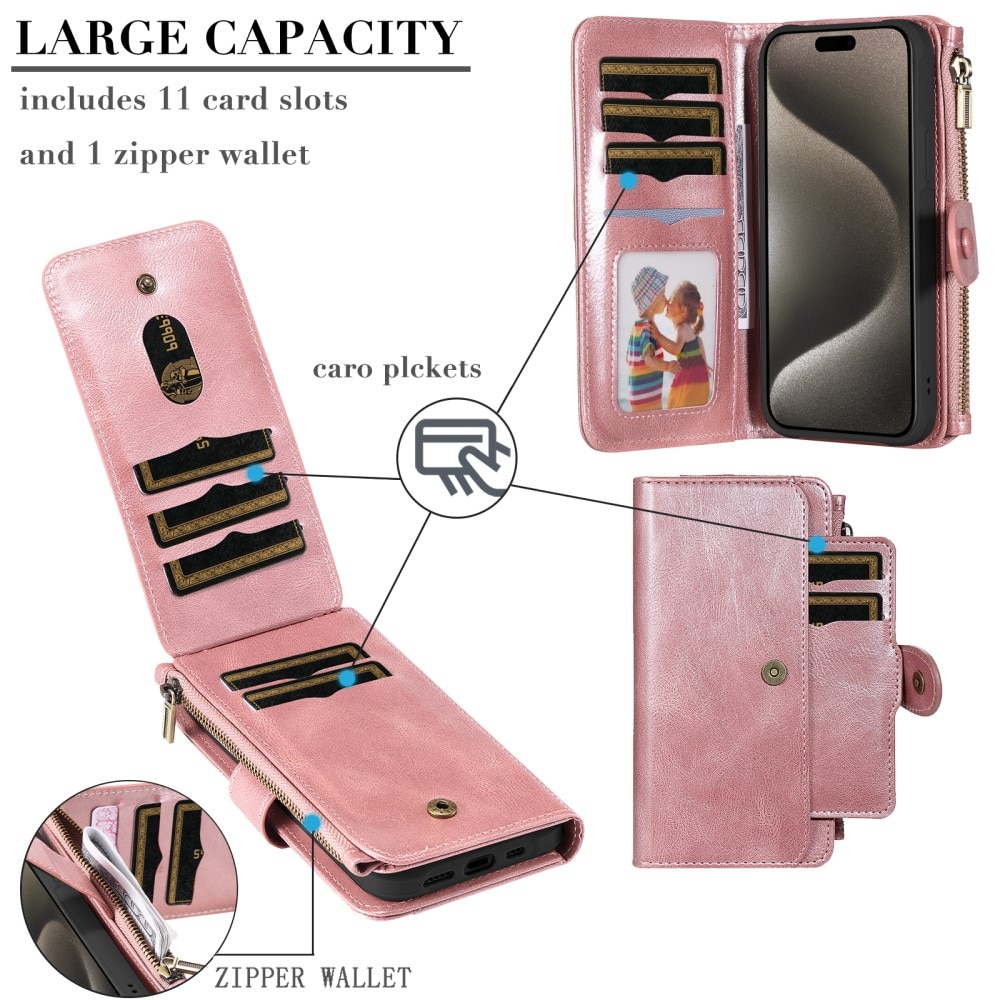 iPhone 15 Pro Max Magnet Leather Multi-Wallet rosa