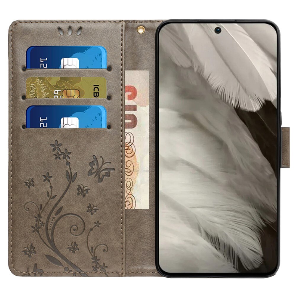 Google Pixel 8 Handyhülle mit Schmetterlingsmuster, Grau