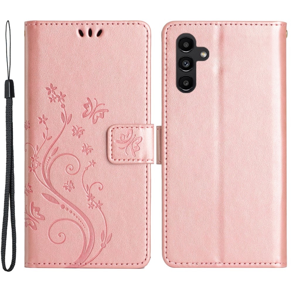 Samsung Galaxy A15 Handyhülle mit Schmetterlingsmuster, rosagold