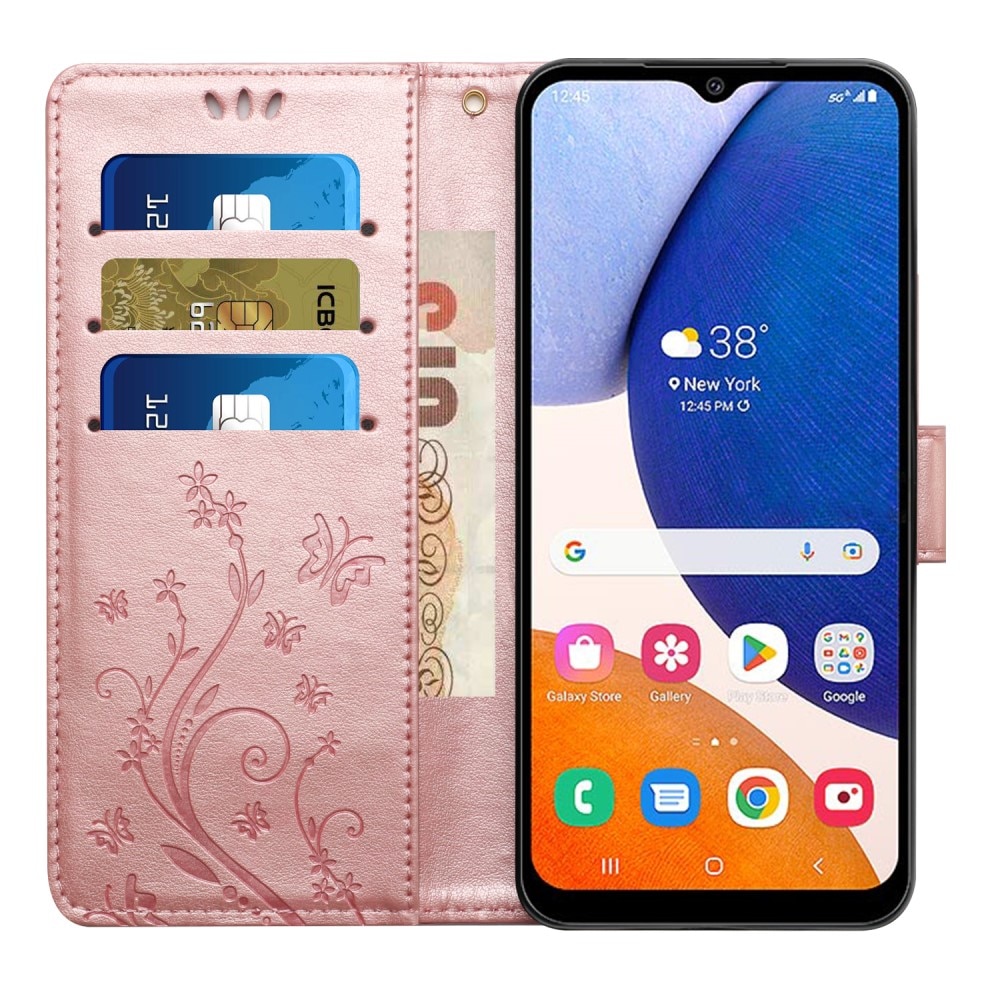 Samsung Galaxy A15 Handyhülle mit Schmetterlingsmuster, rosagold