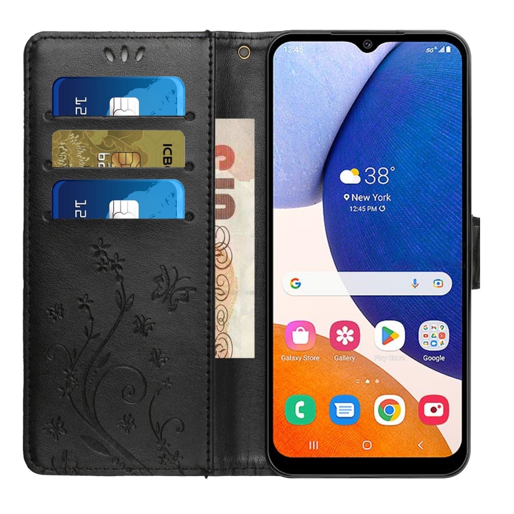 Samsung Galaxy A15 Handyhülle mit Schmetterlingsmuster, schwarz