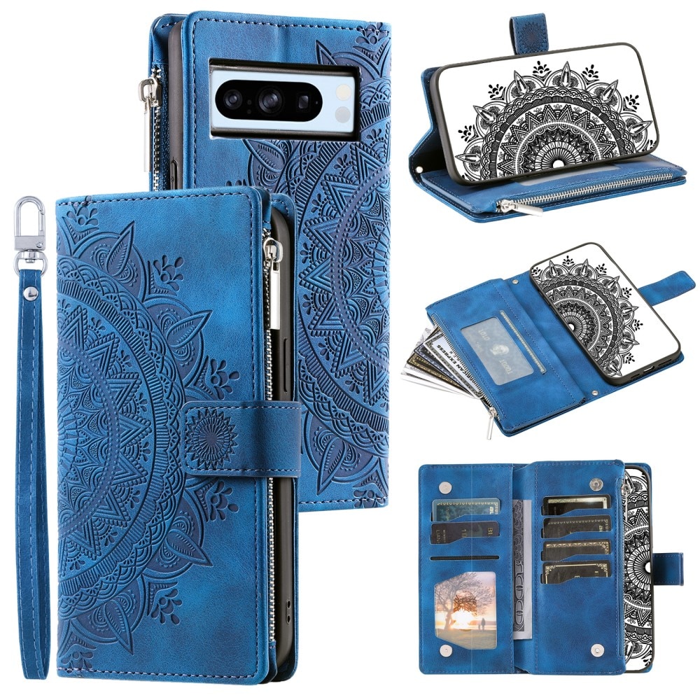Google Pixel 8 Pro Brieftasche Hülle Mandala, blau