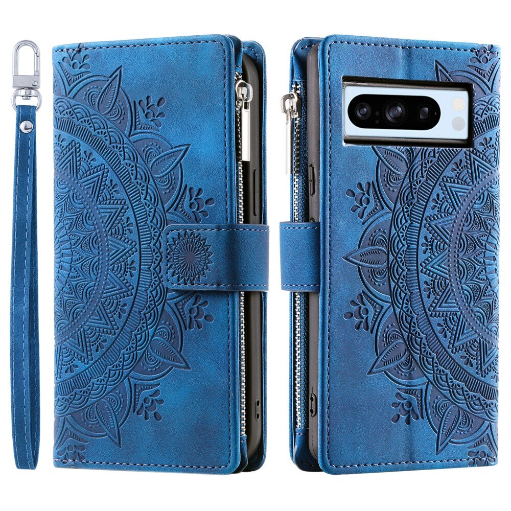 Google Pixel 8 Pro Brieftasche Hülle Mandala, blau