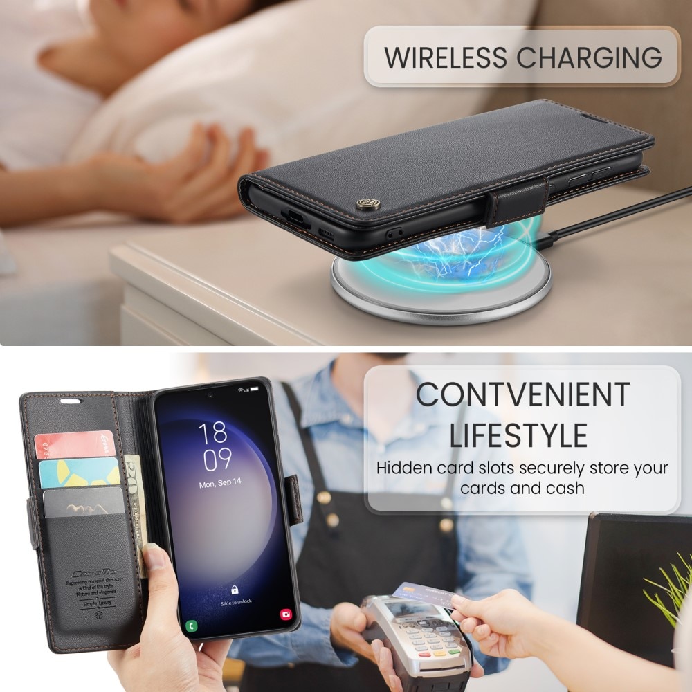 RFID-geschützte Slim Portemonnaie-Hülle Samsung Galaxy S24 Plus Schwarz