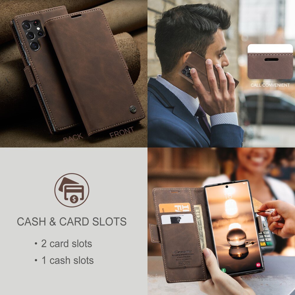 Slim Portemonnaie-Hülle Samsung Galaxy S24 Ultra Braun