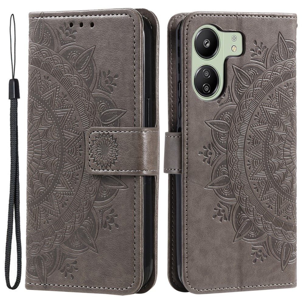 Xiaomi Redmi 13C Handytasche Mandala grau