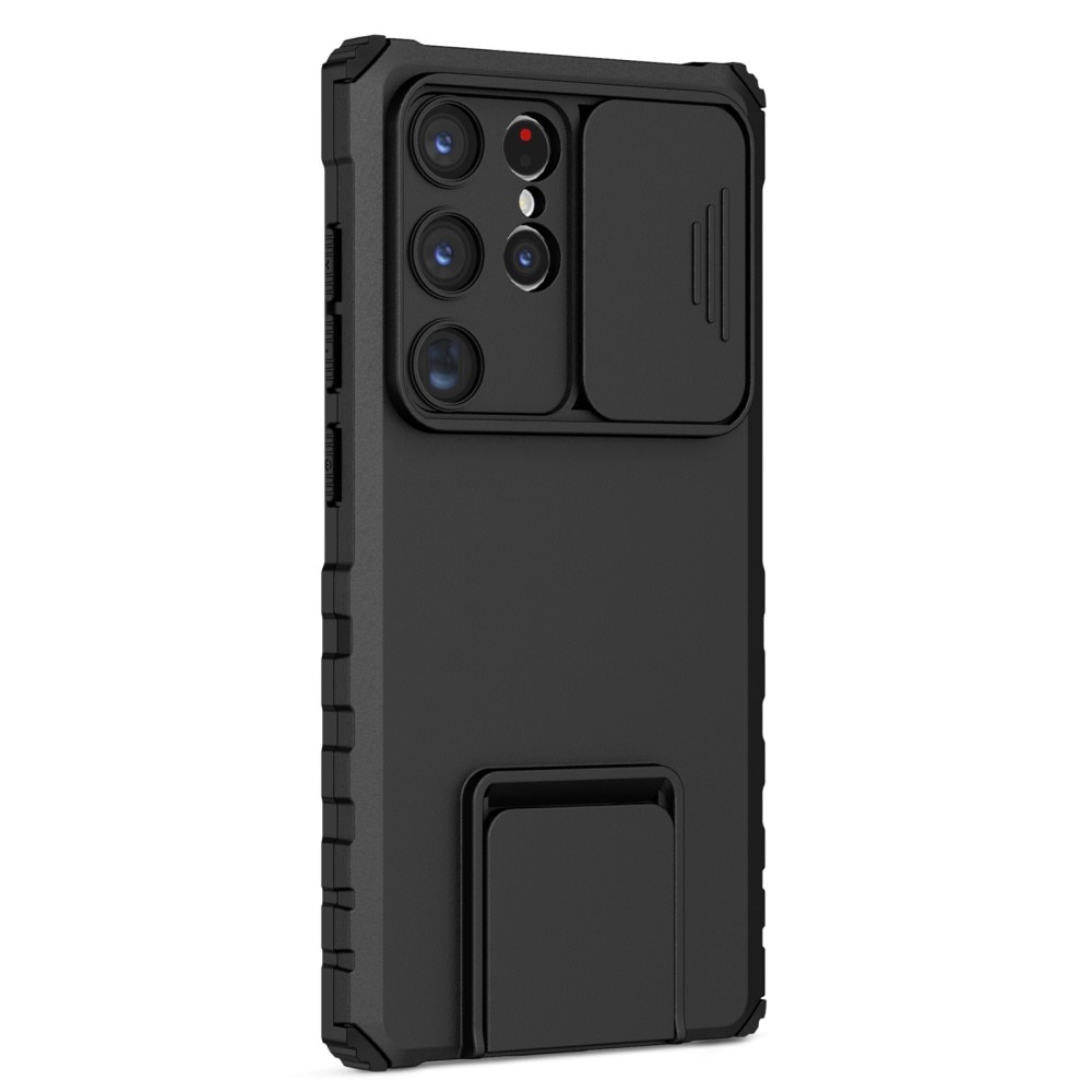 Samsung Galaxy S24 Ultra Kickstand Handyhülle mit Kameraabdeckung schwarz