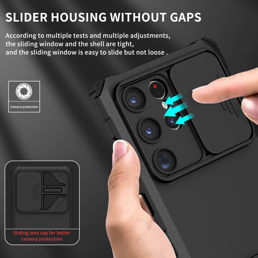Samsung Galaxy S24 Ultra Kickstand Handyhülle mit Kameraabdeckung schwarz