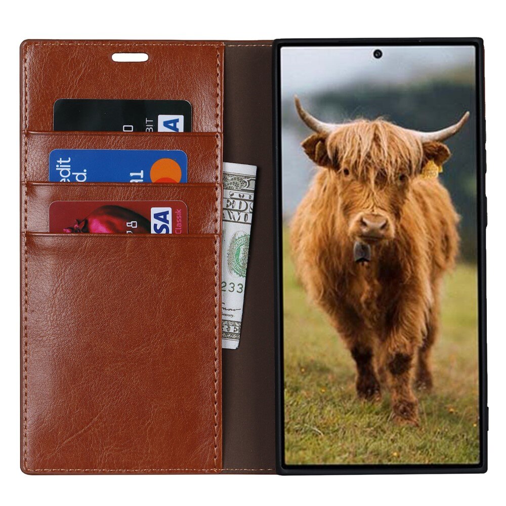 Samsung Galaxy S23 Ultra Handytasche aus Echtem Leder Braun