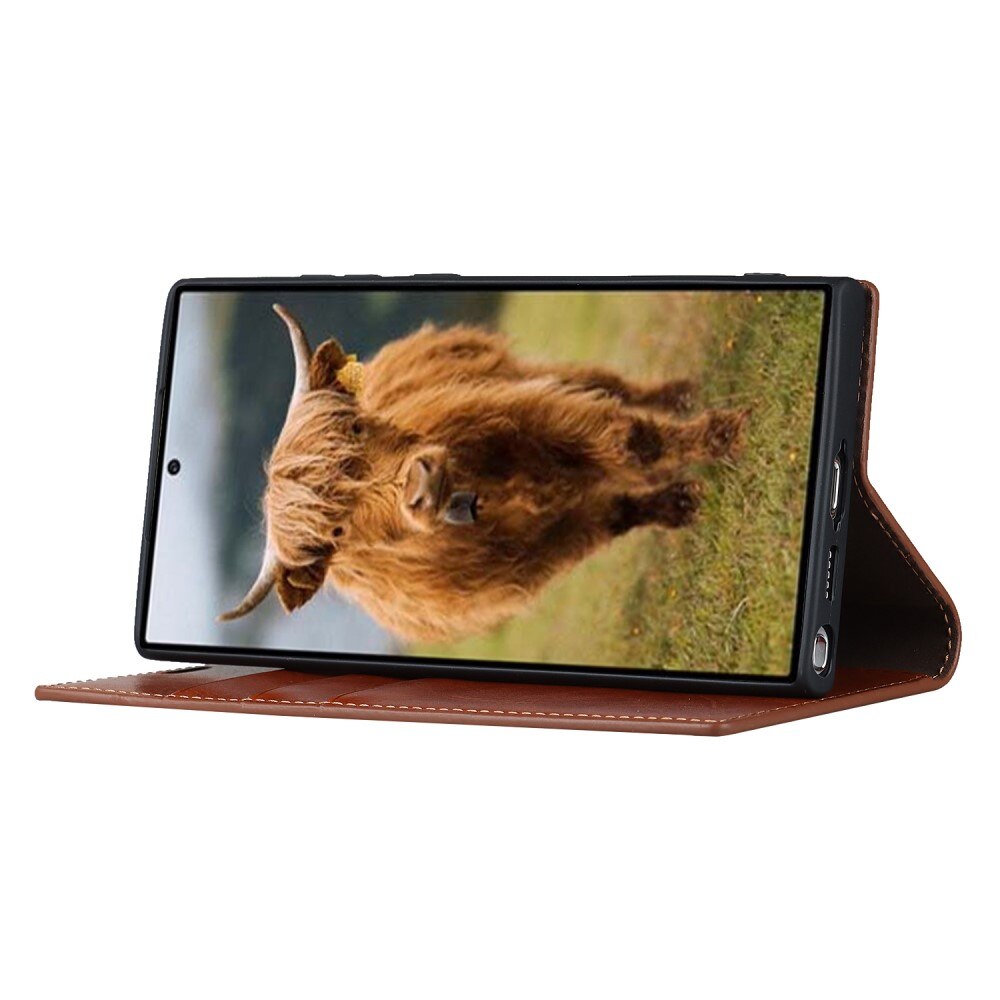 Samsung Galaxy S23 Ultra Handytasche aus Echtem Leder Braun