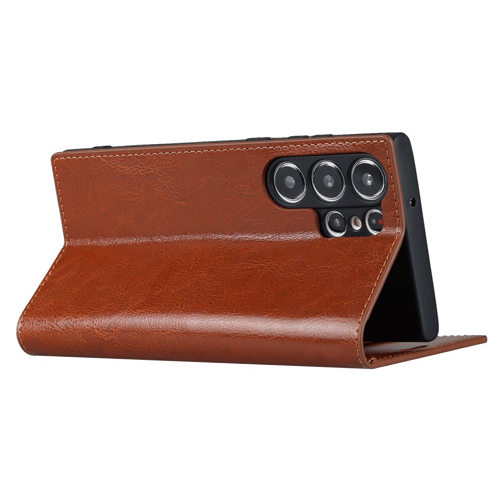 Samsung Galaxy S23 Ultra Handytasche aus Echtem Leder Braun