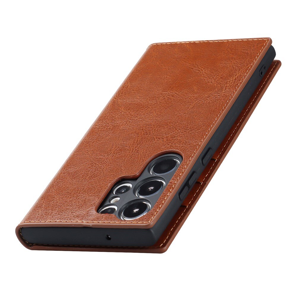 Samsung Galaxy S23 Ultra Handytasche aus Echtem Leder Braun