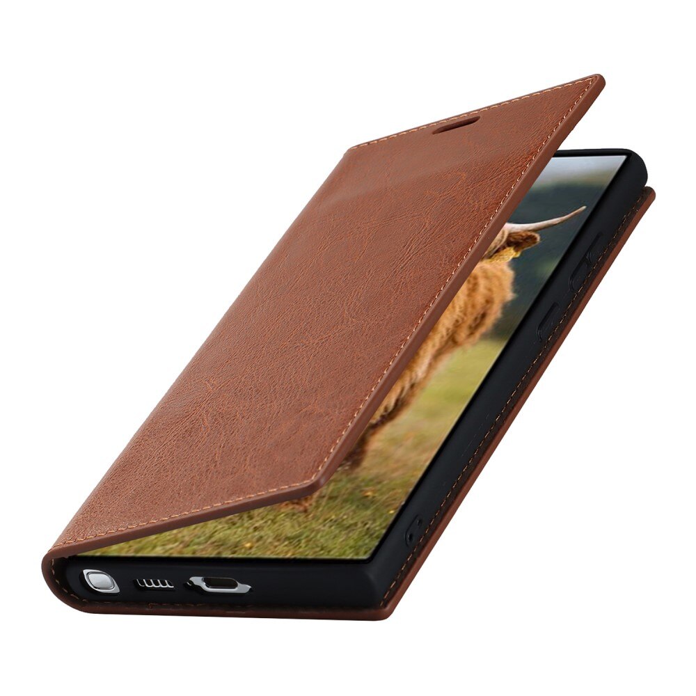 Samsung Galaxy S23 Ultra Handytasche aus Echtem Leder Braun