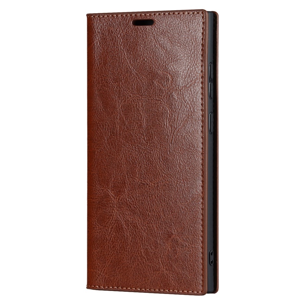 Samsung Galaxy S23 Ultra Handytasche aus Echtem Leder Braun