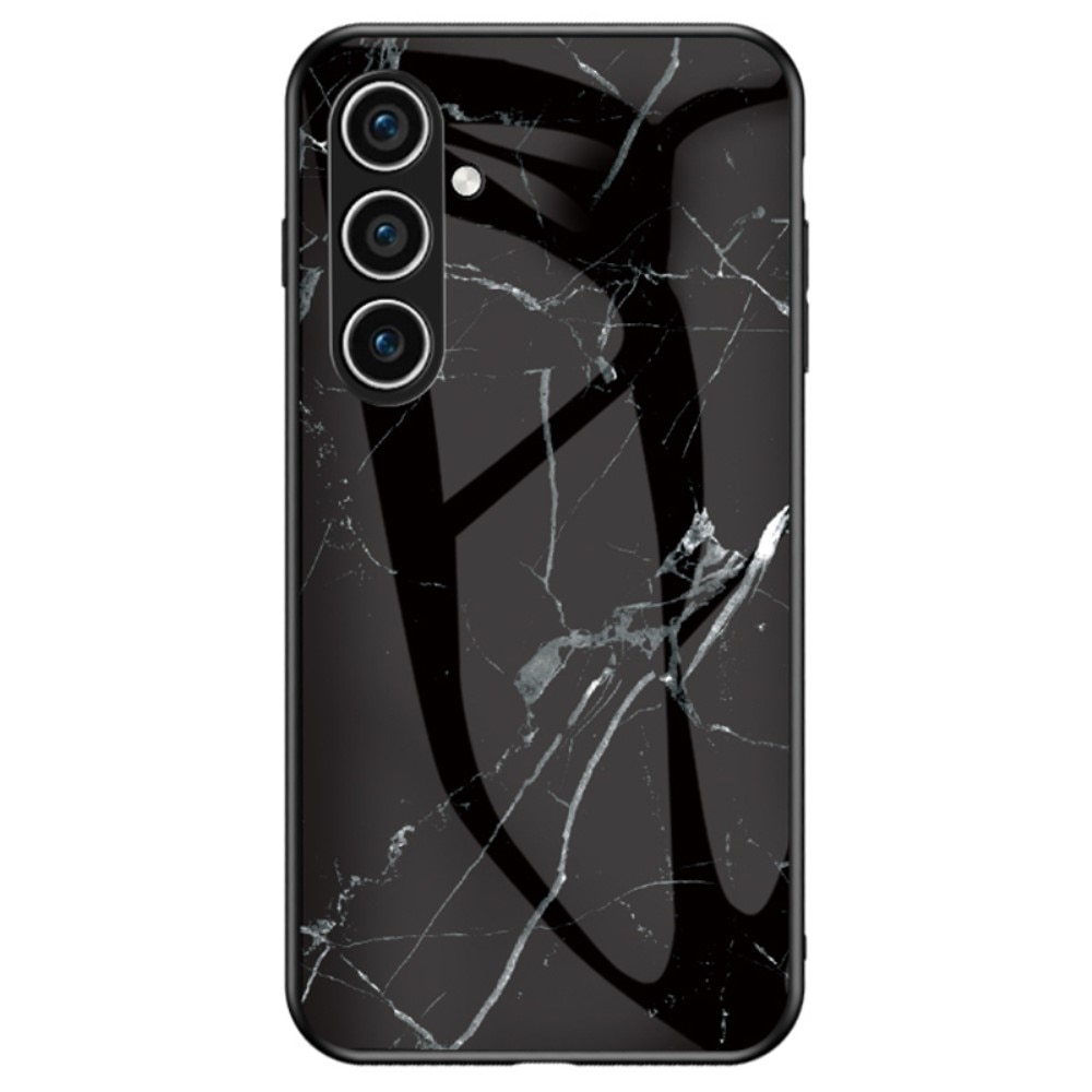 Samsung Galaxy S24 Hülle aus gehärtetem Glas schwarzer Marmor