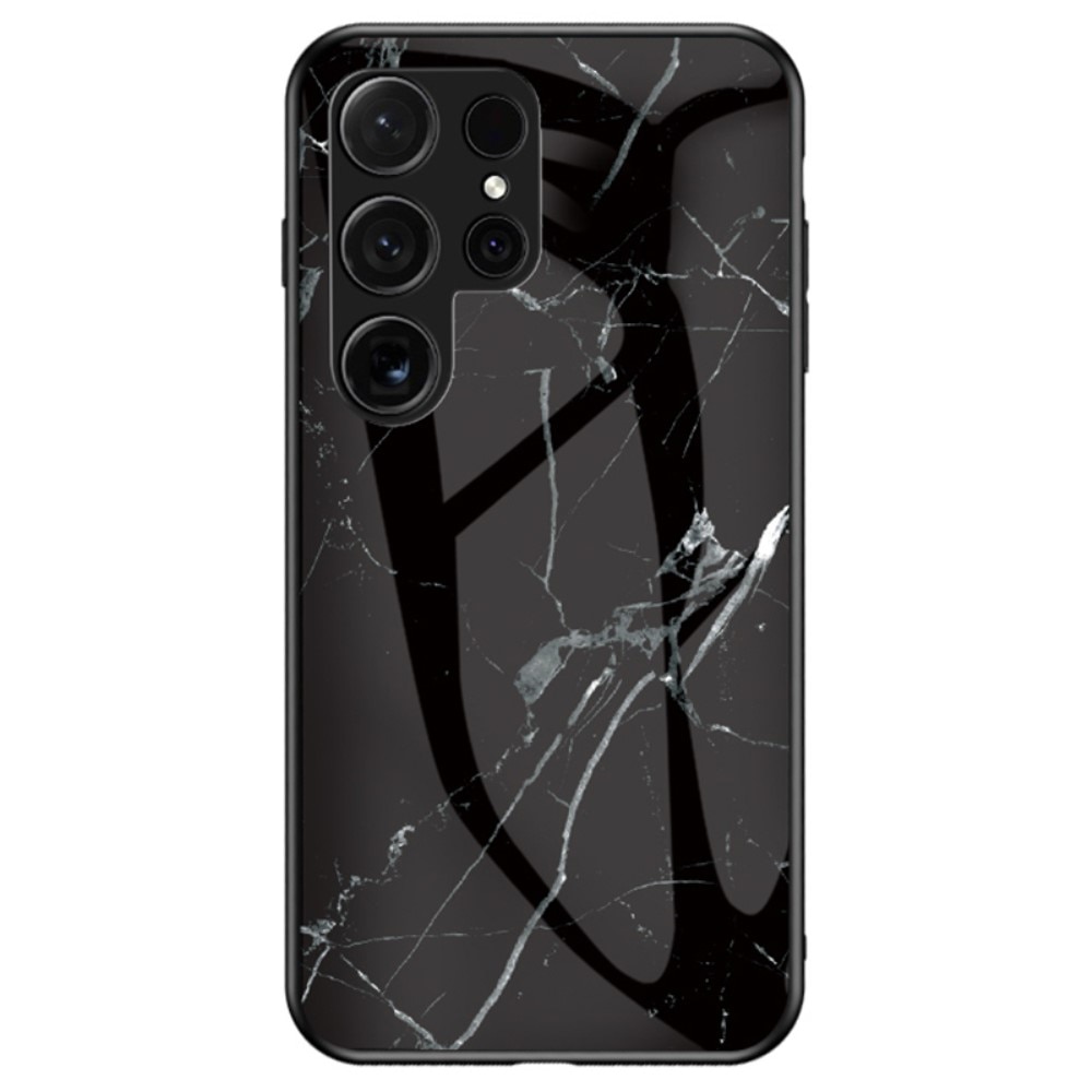 Samsung Galaxy S24 Ultra Hülle aus gehärtetem Glas schwarzer Marmor