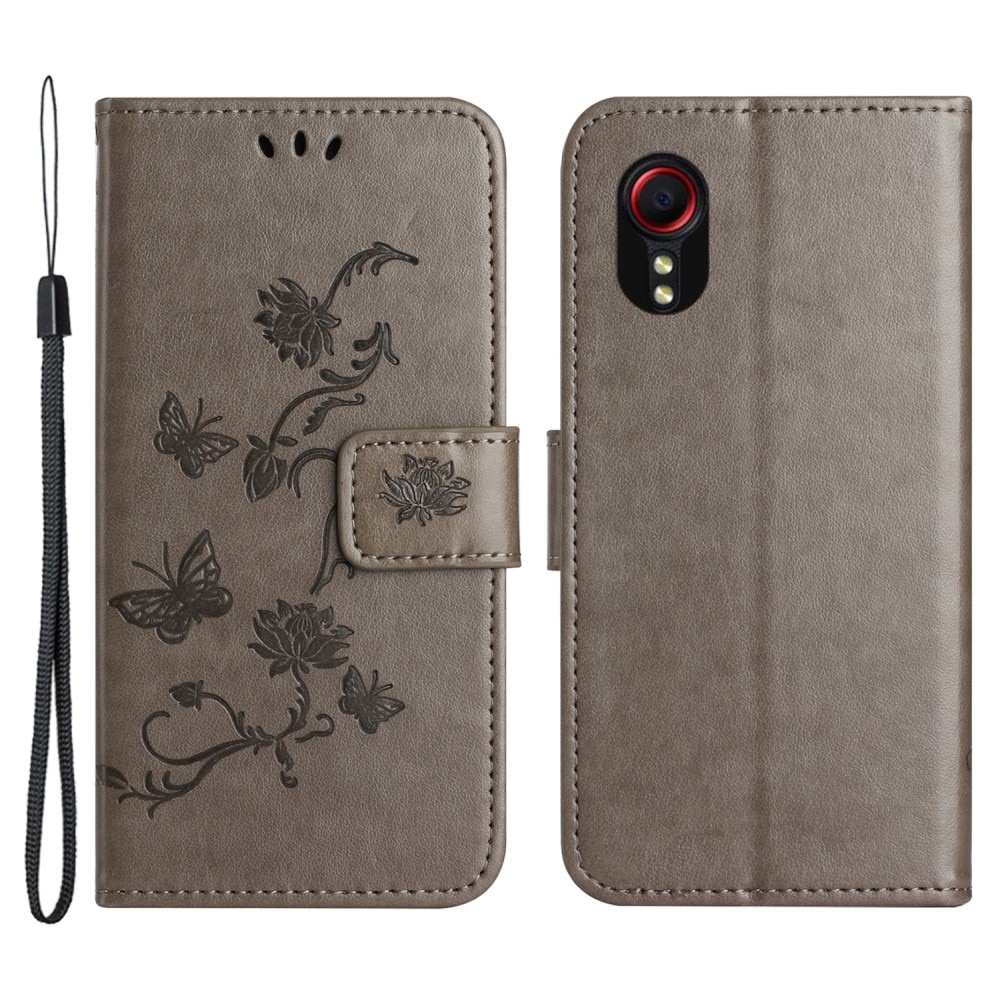 Samsung Galaxy Xcover 7 Handyhülle mit Schmetterlingsmuster, grau