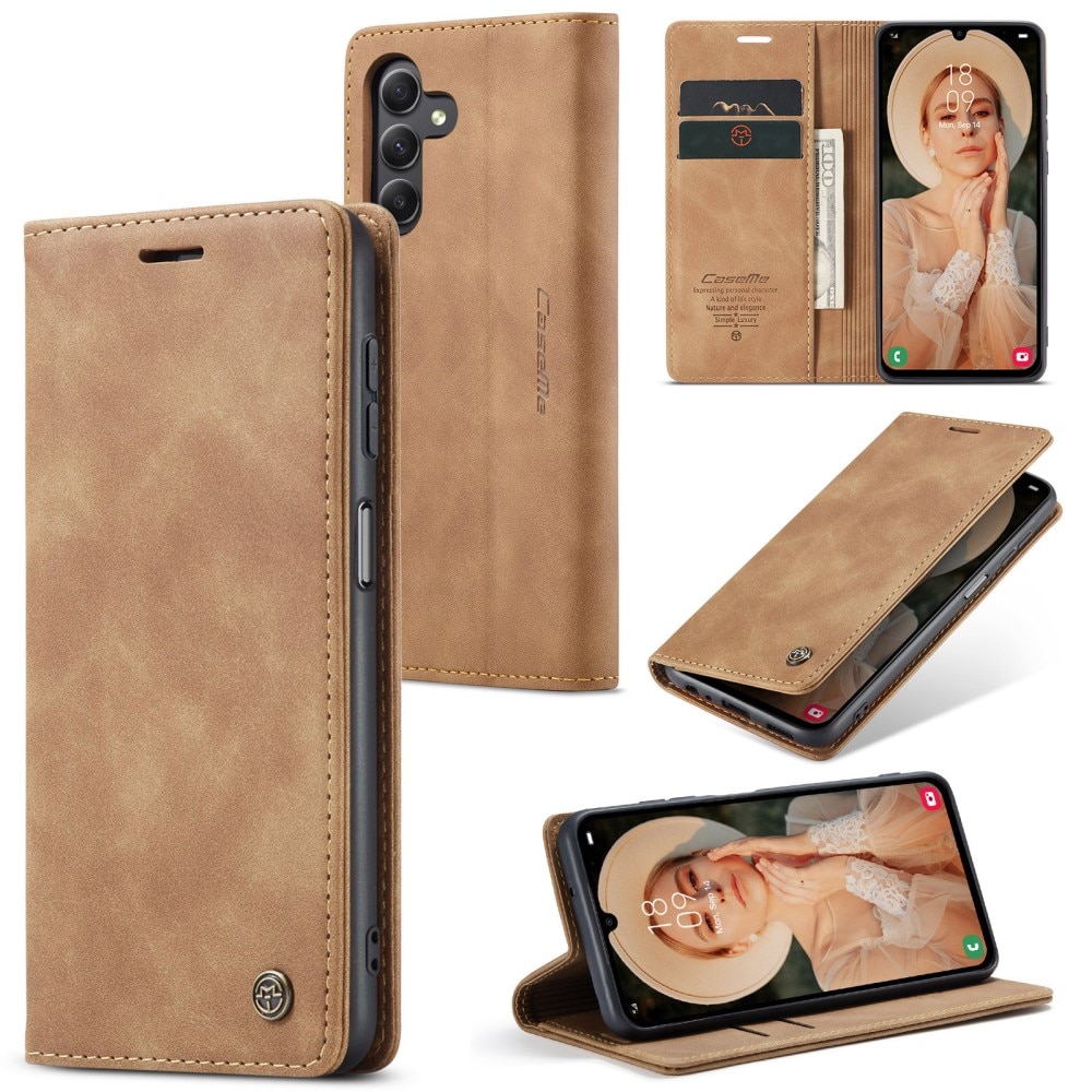 Slim Portemonnaie-Hülle Samsung Galaxy A15 cognac