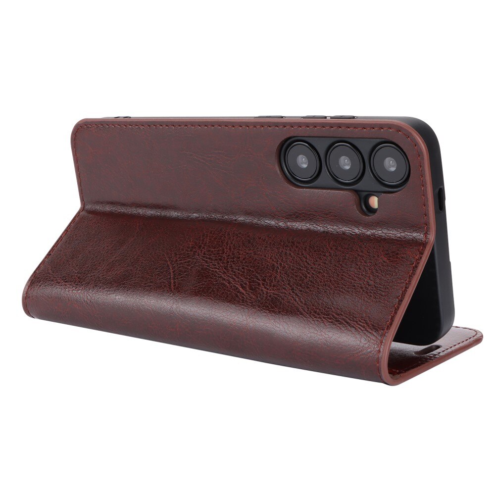 Samsung Galaxy S24 Plus Handytasche aus Echtem Leder Dunkelbraun