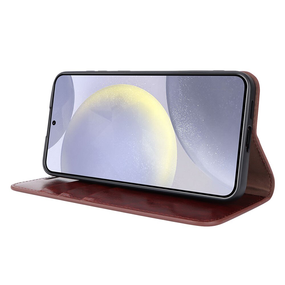 Samsung Galaxy S24 Plus Handytasche aus Echtem Leder Dunkelbraun