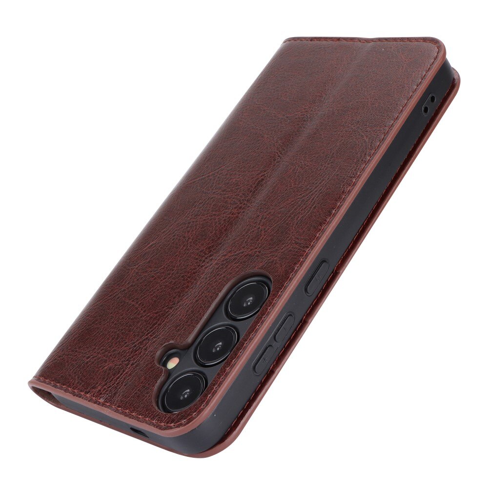 Samsung Galaxy S24 Plus Handytasche aus Echtem Leder Dunkelbraun