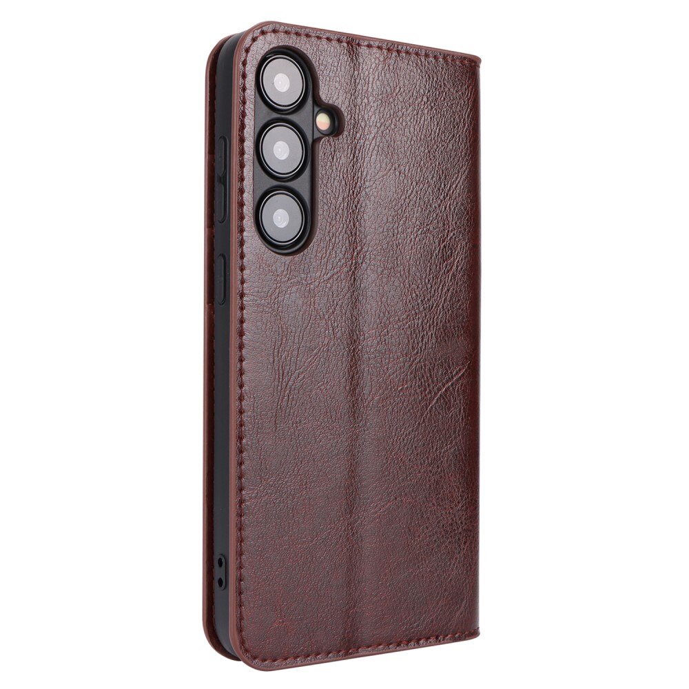 Samsung Galaxy S24 Plus Handytasche aus Echtem Leder Dunkelbraun