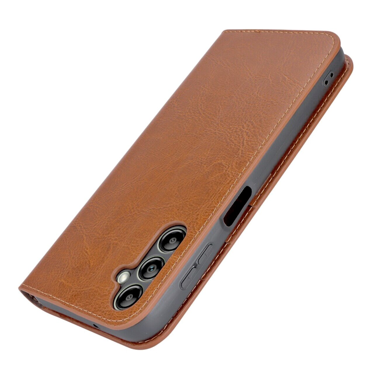 Samsung Galaxy A14 Handytasche aus Echtem Leder Braun