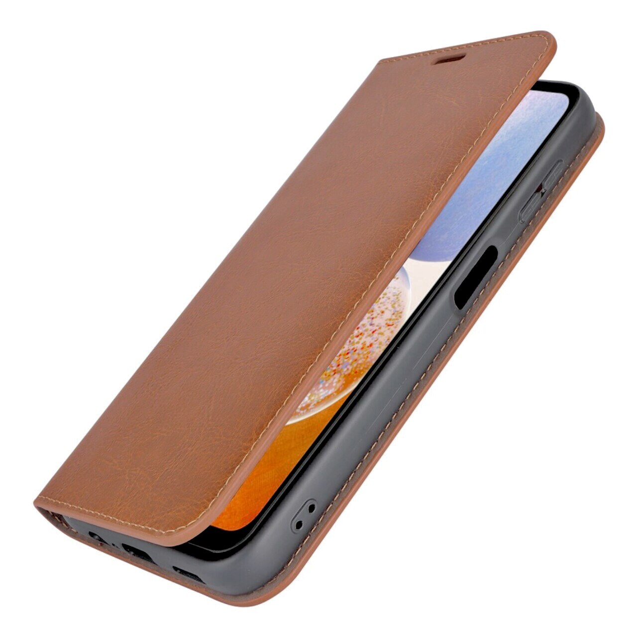 Samsung Galaxy A14 Handytasche aus Echtem Leder Braun